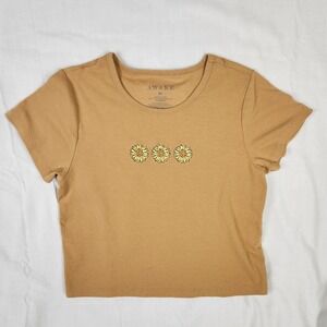 Awake Brand Sunflower T-Shirt Juniors Size XL -- Crop Length Orange Short Sleeve